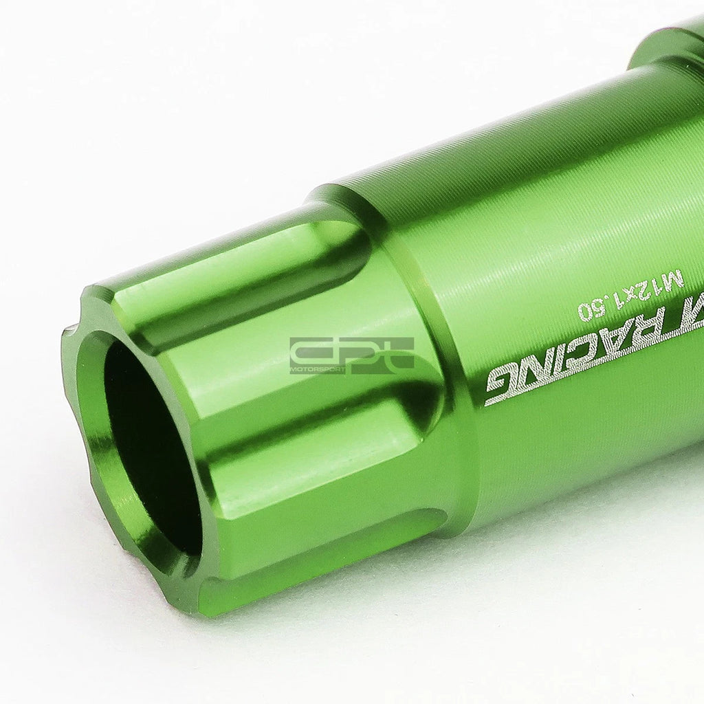 20 PCS Open End M12x1.5 50mm Tall Green Aluminum Lug Nuts + Lock Key