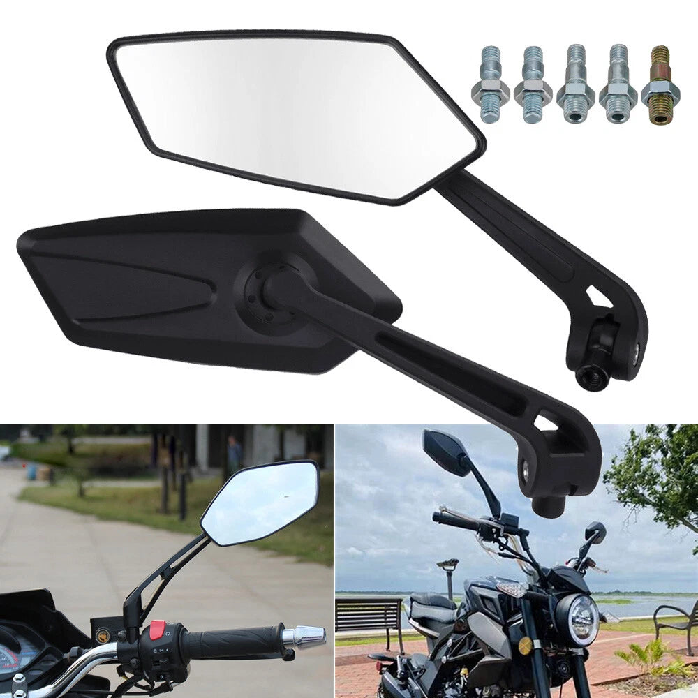Pair 8mm 10mm Rearview Side Mirrors for Honda Yamaha Suzuki Motorcycle