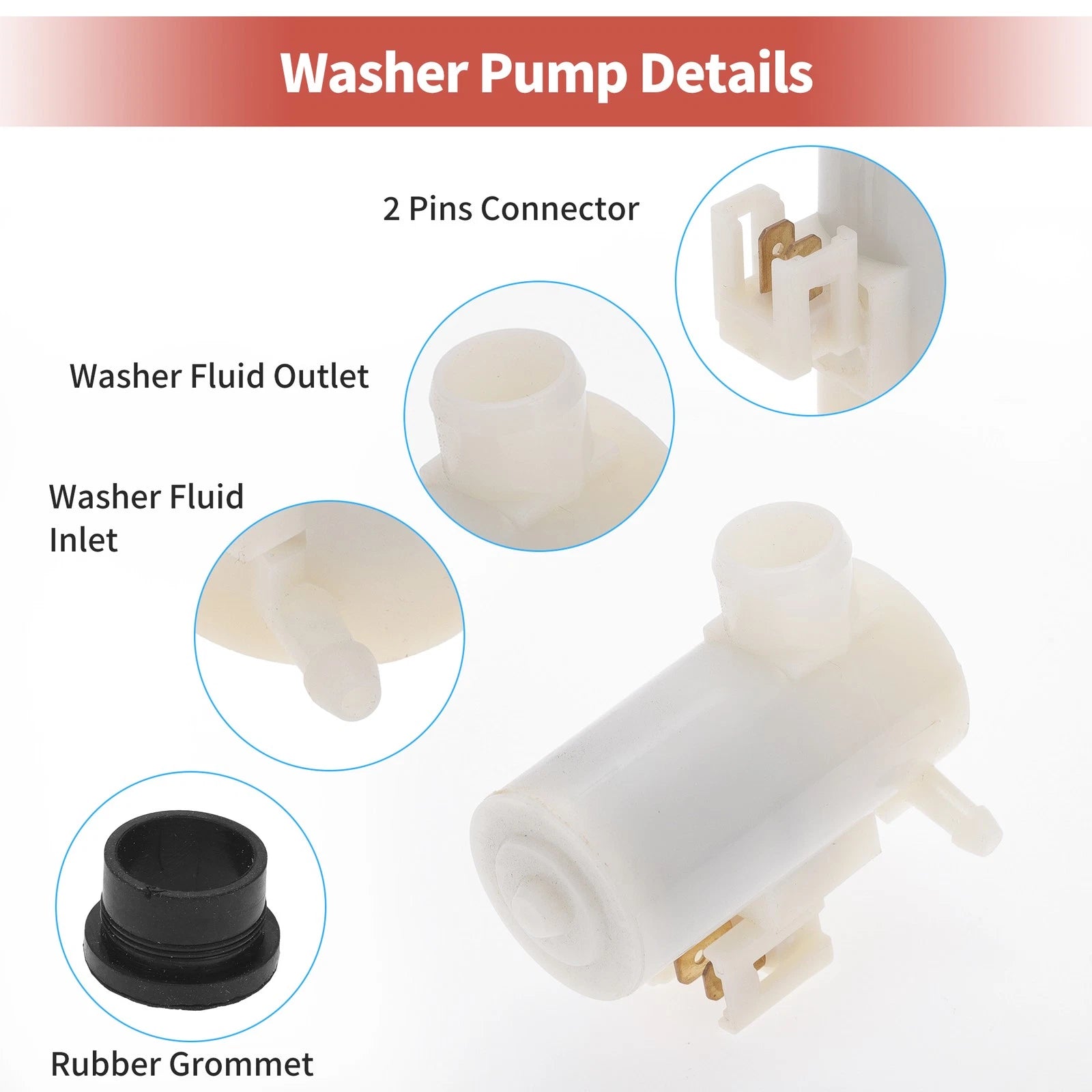 Windshield Washer Pump w/ Grommet for Honda (No. 86611AC010)