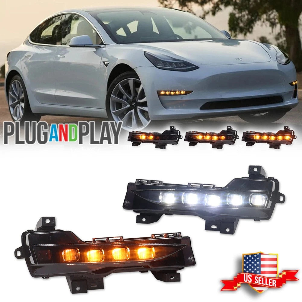 Smoked Switchback LED Fog/DRL Kit for Tesla Model 3/Y (2017–2023)