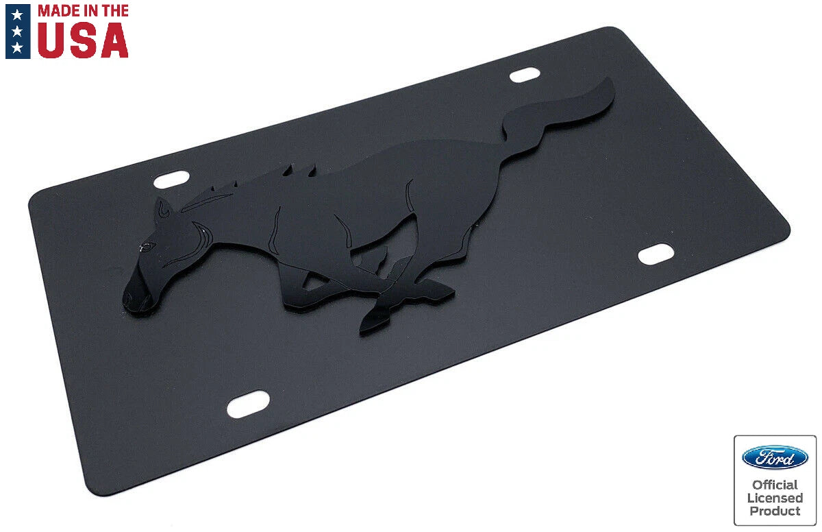 3D Premium Mustang Running Pony Emblem Black License Plate for Ford (2005–2024)