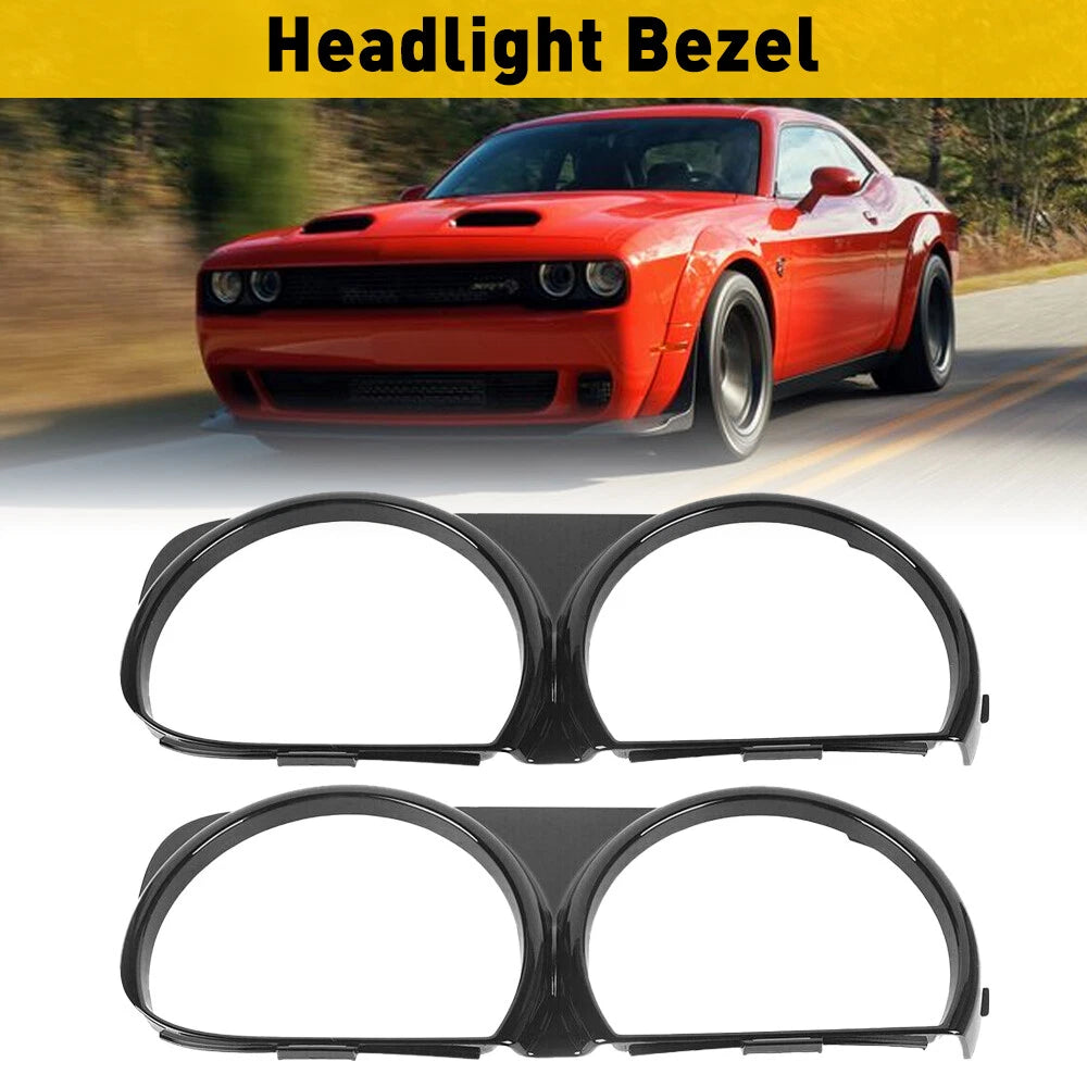 Set of 2 Front Headlight Lamp Bezel Trim for Dodge Challenger (2008–2014) Black EXV