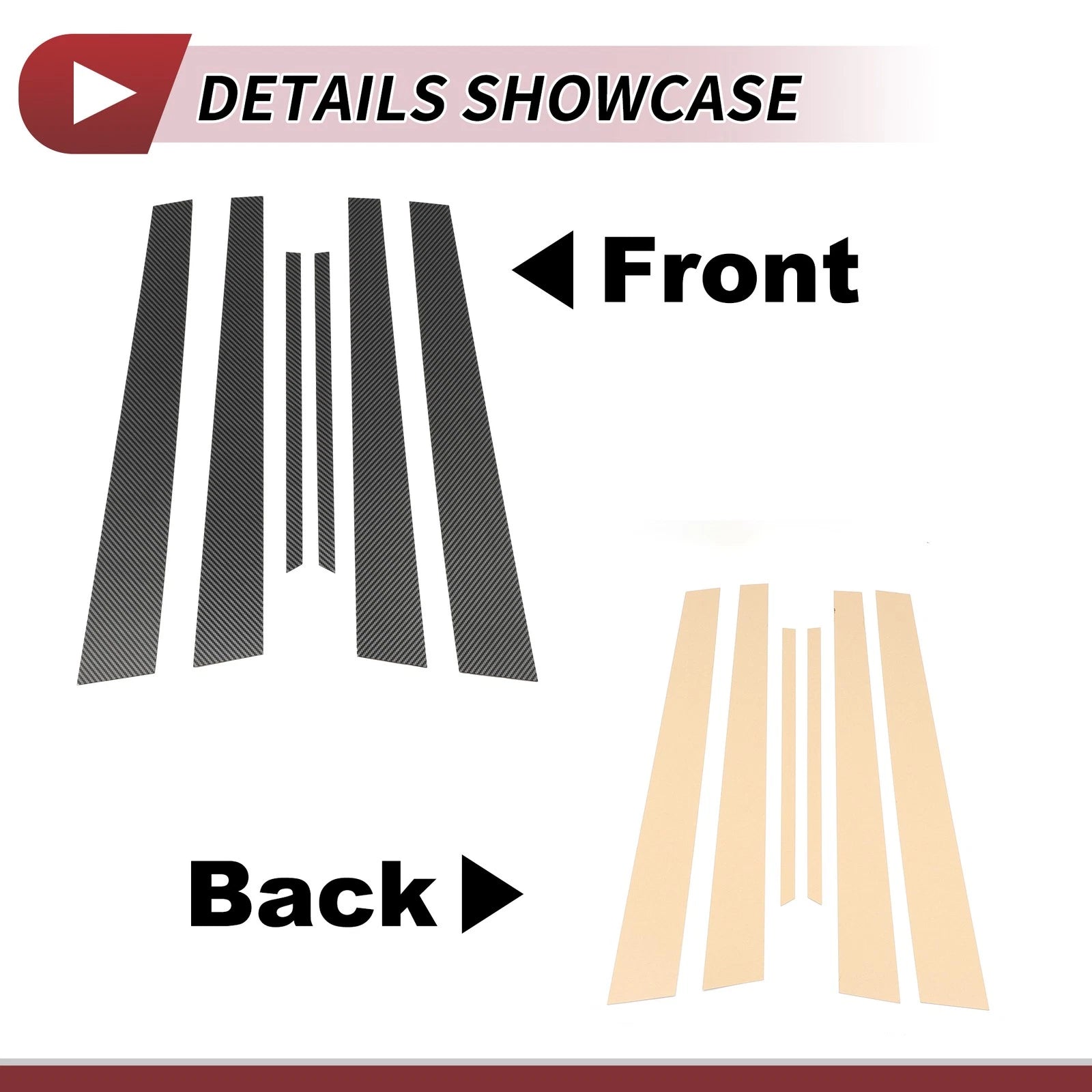 6 Pcs Door Pillar Window Trim for Mitsubishi Lancer (2008–2017) Carbon Fiber