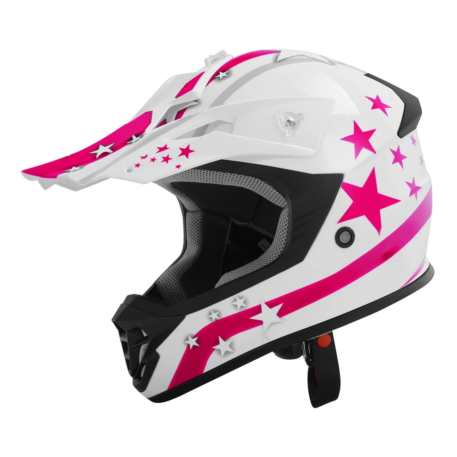 Youth Full Face Motorcycle Helmet for Kids (DOT Approved) - White Pink Star