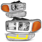 LED DRL Headlights for GMC Sierra Yukon Denali (2001–2007) - Chrome/Amber