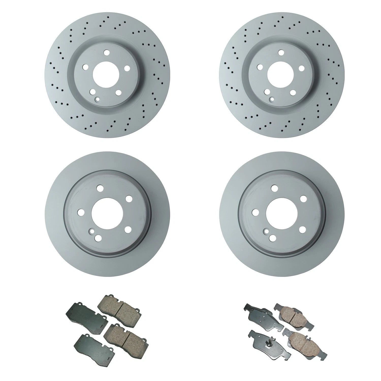 Set of 4 Disc Brake Rotors & Akebono Euro Pads for W221 S400 S550 (2007–2013)