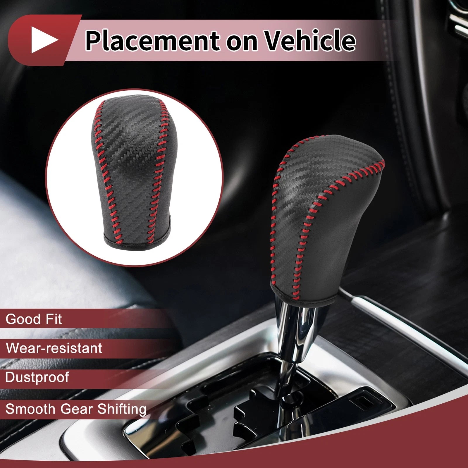 Gear Shift Knob Cover for Subaru Forester (2006–2012) Black Red Faux Leather
