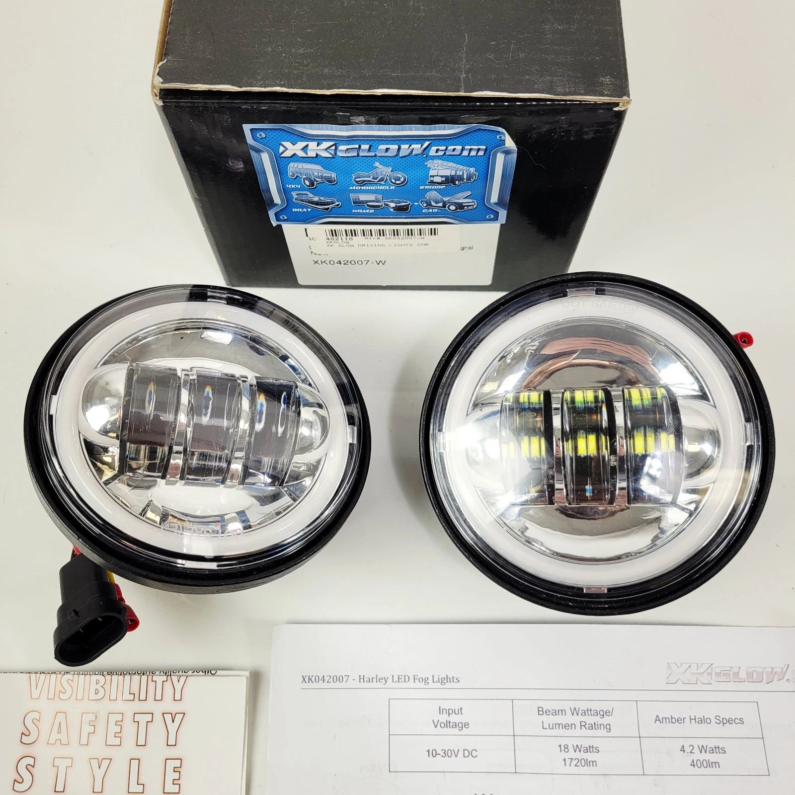 4.5" LED Chrome Halo Fog Lights for Harley (Fits Front Passing Bar)