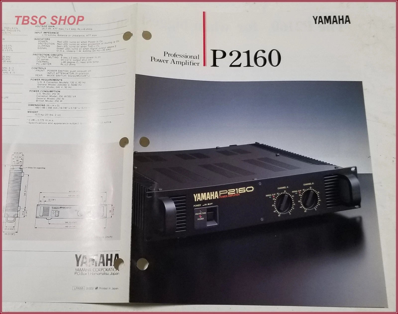 Yamaha P2160 Power Amplifier Sales Brochure for Yamaha P2160