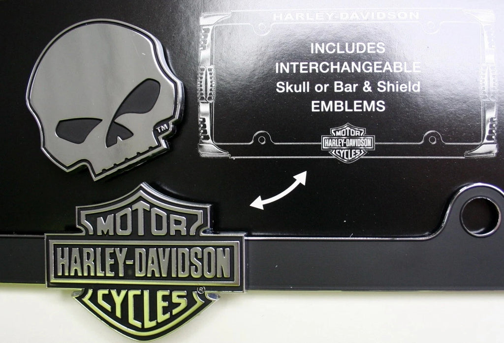 License Plate Frame for Harley Davidson (Interchangeable Skull/Bar & Shield)