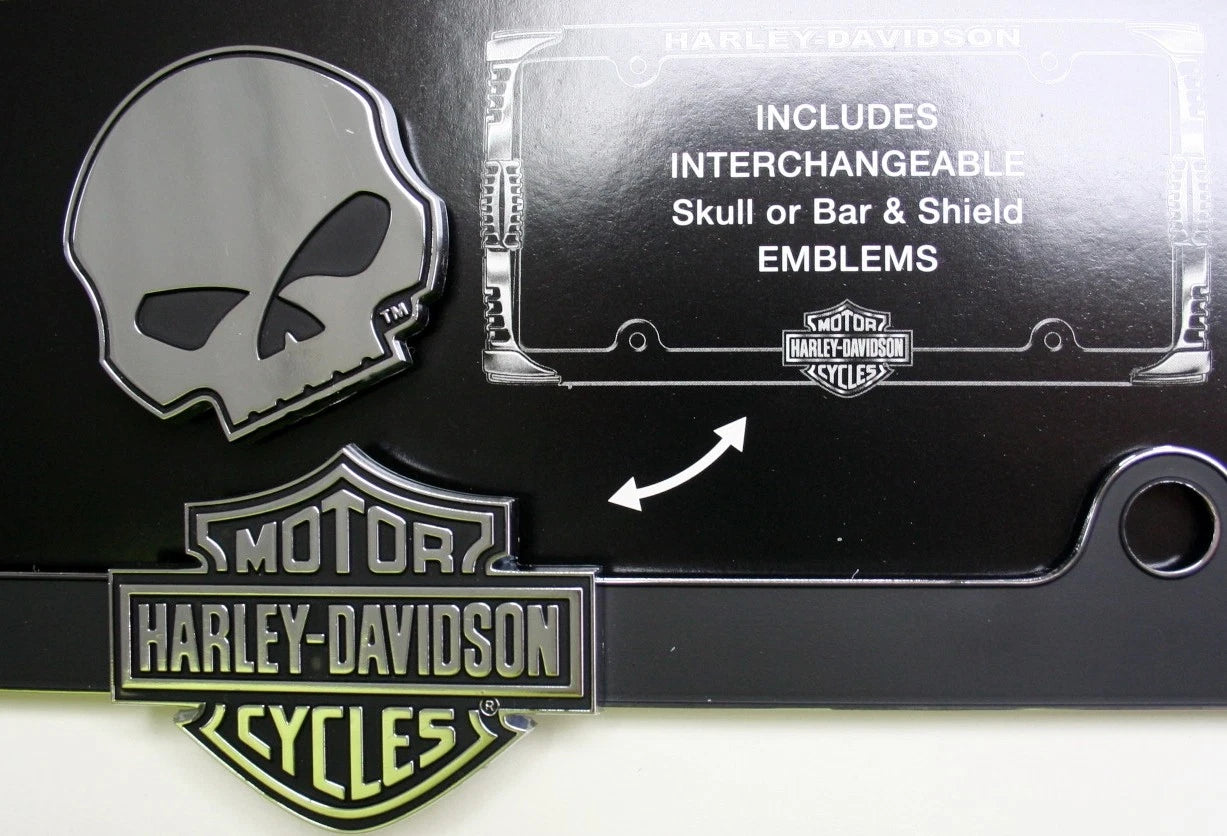 License Plate Frame for Harley Davidson (Interchangeable Skull/Bar & Shield)