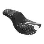 Driver Passenger Seat Black White for Harley Dyna Super Wide Glide (2006 - 2017)
