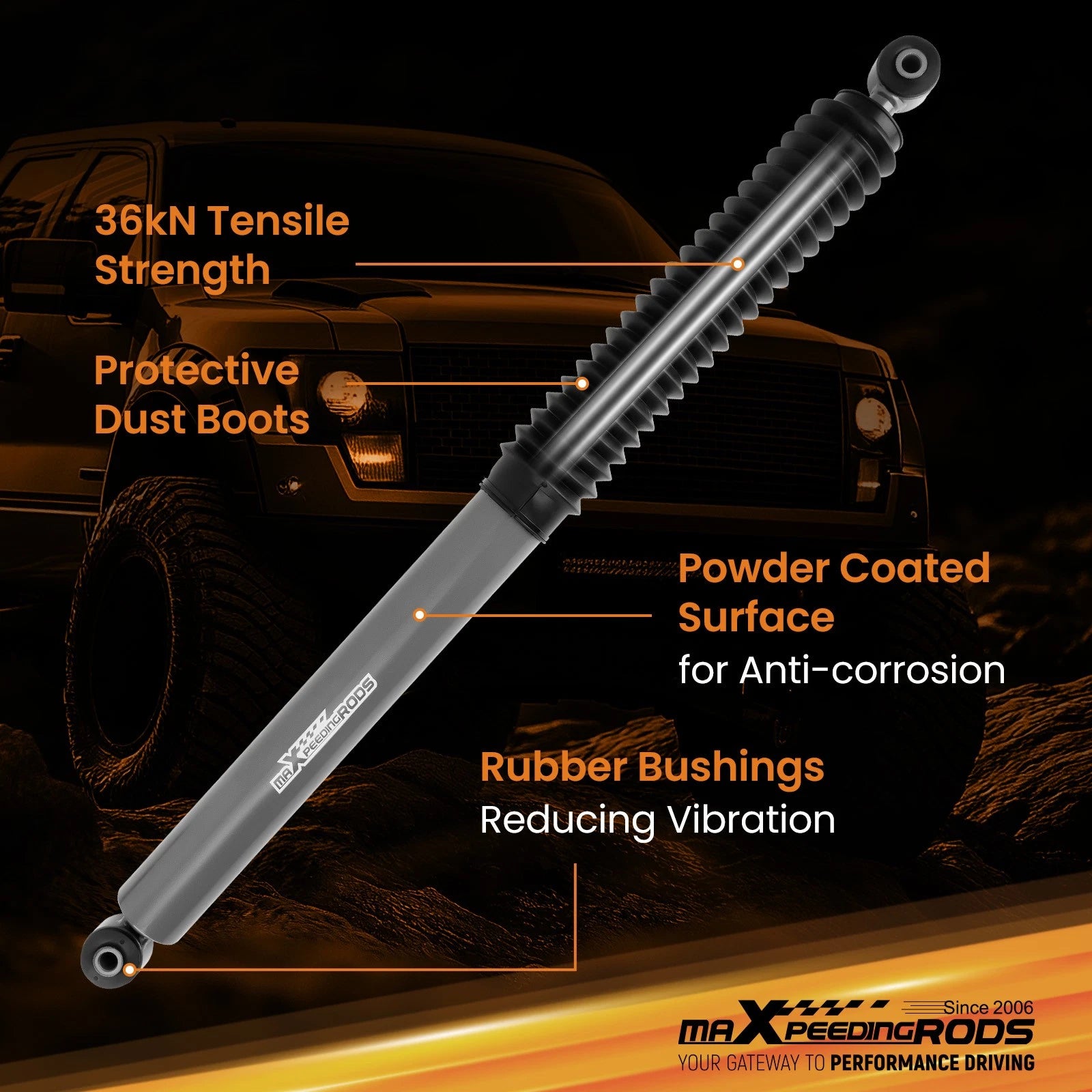 Set of 2 Rear Shock Absorbers for Ford F-150 4WD (2004–2008) 0-6" Lift Kit