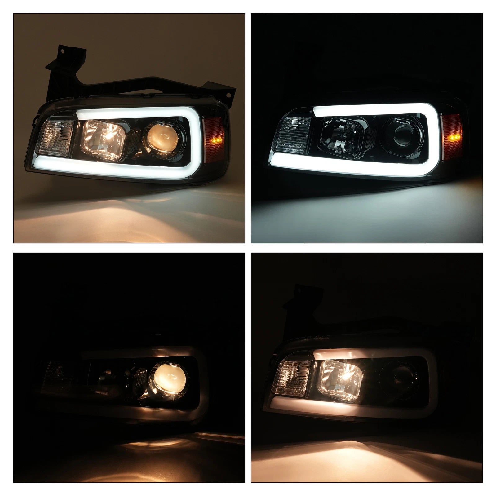 2X Projector Headlights for Dodge Charger (2006–2010) LED Tube Black LH/RH