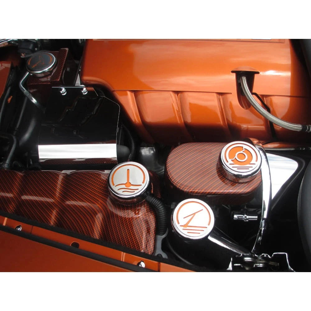Chrome Cap Covers with Yellow Carbon Fiber Inlay for Chevy Corvette (2005–2013)
