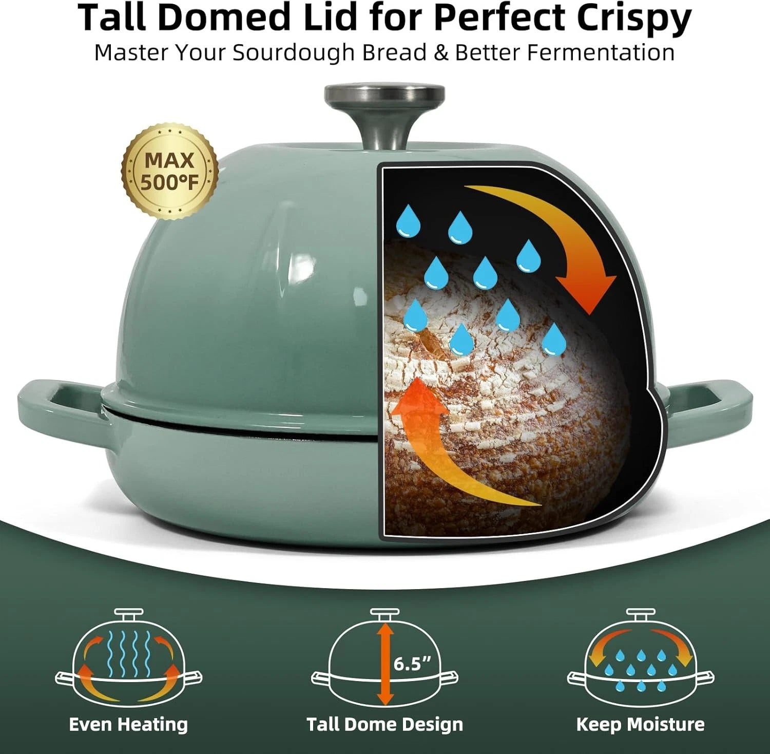 5QT Enameled Dutch Oven for Sourdough Bread with Silicone Sling