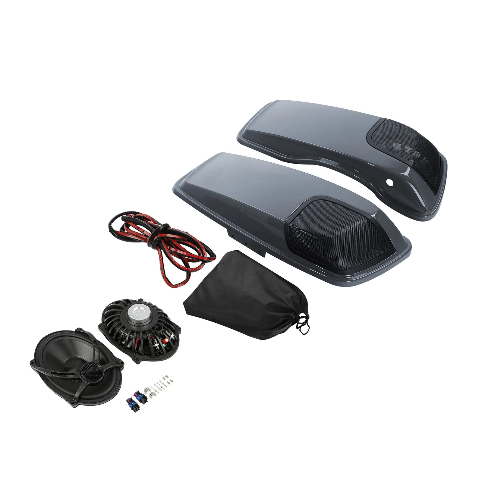 Hard Saddlebag Lids for Harley Street Glide (2014–2024) 5x7" Speakers Gunship Gray