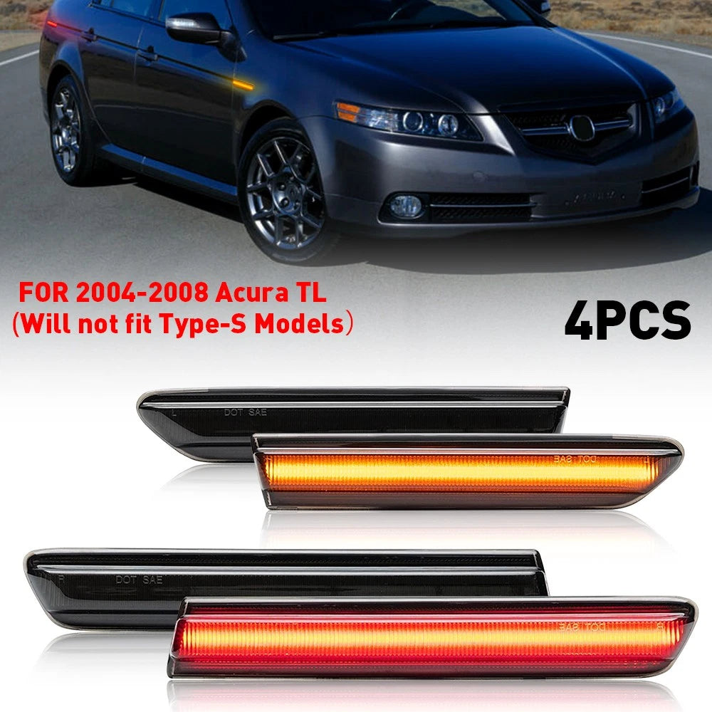 4X LED Front Rear Bumper Side Marker Indicator Lights for Acura TL (2004–2008)