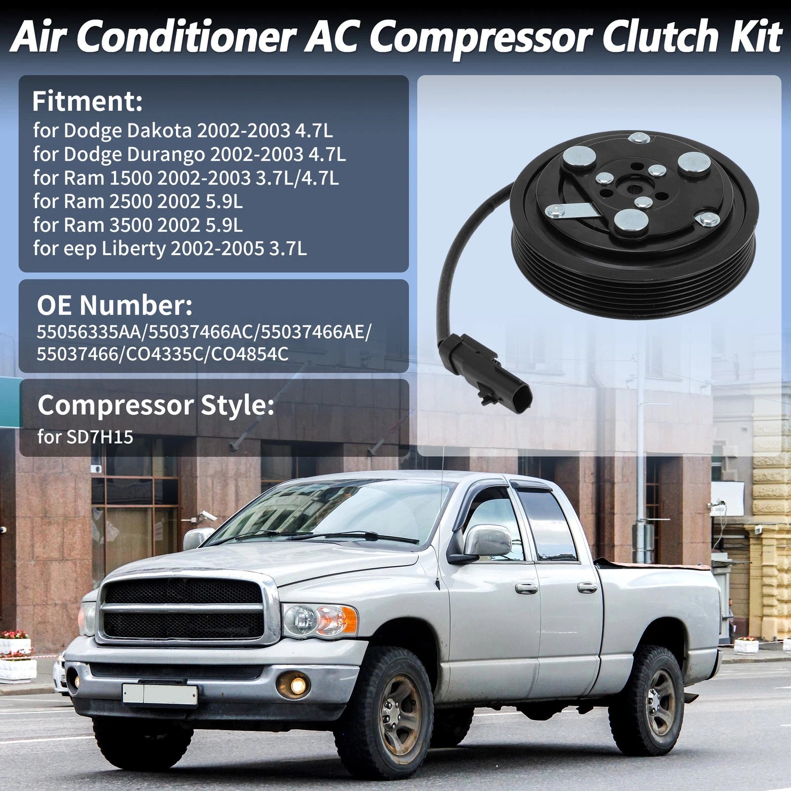 AC Compressor Clutch Kit for Ram 1500 2500 3500 Dodge Dakota (2002–2010)