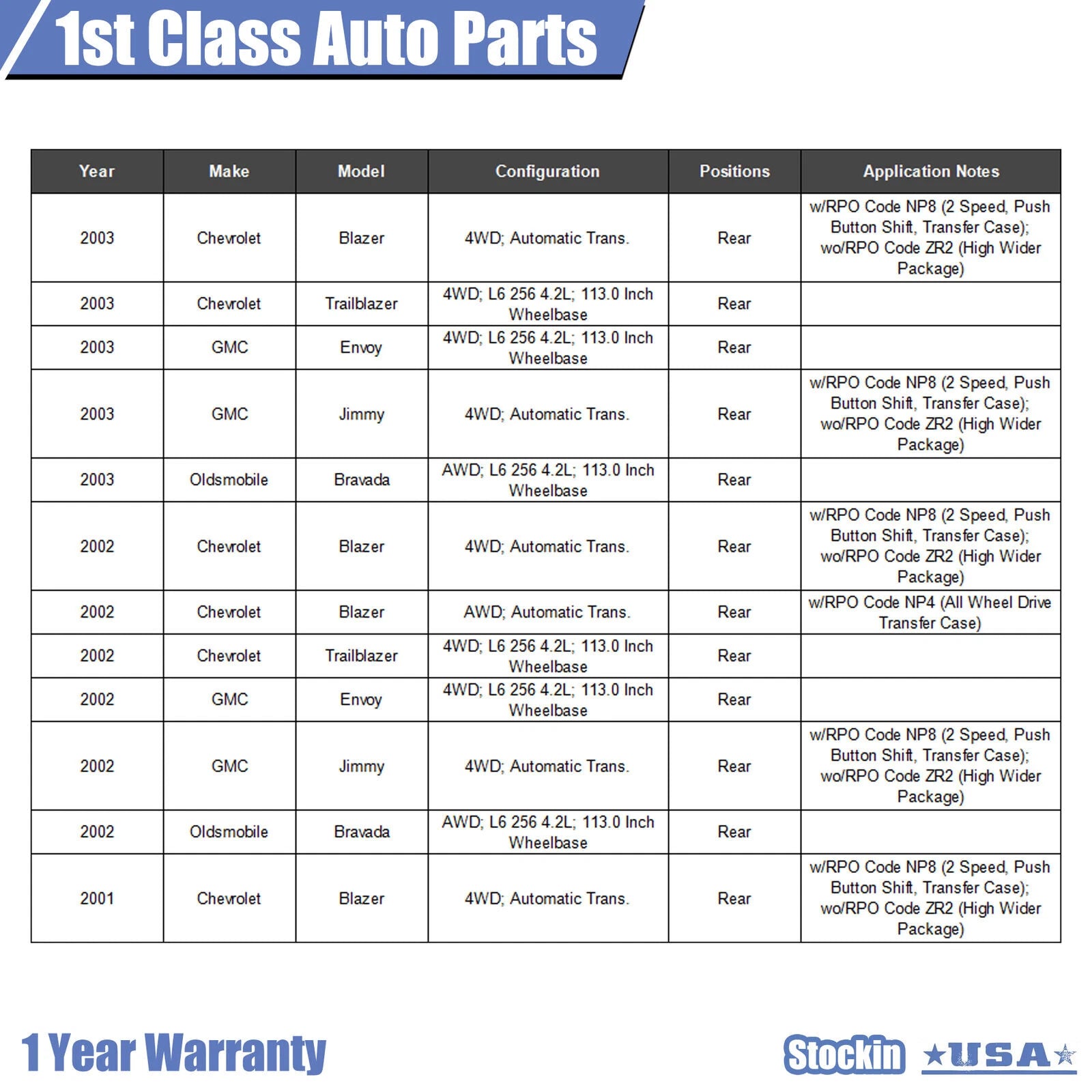Rear Drive Shaft for Blazer Envoy Jimmy (2002–2009)