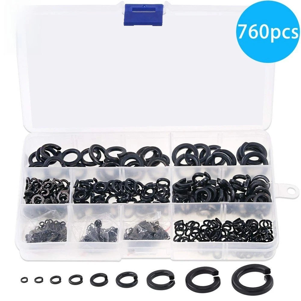 760pcs Black Coated Carbon Steel Spring Washers for Fastener Security