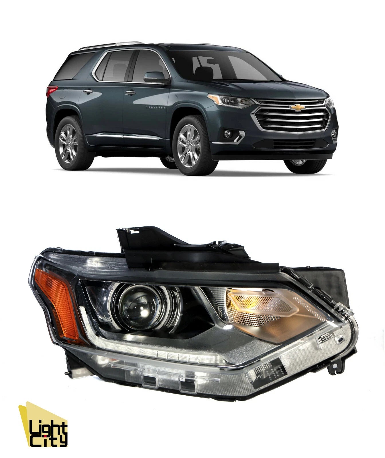 HID Headlight w/LED DRL Projector for Chevy Traverse (2018–2021)