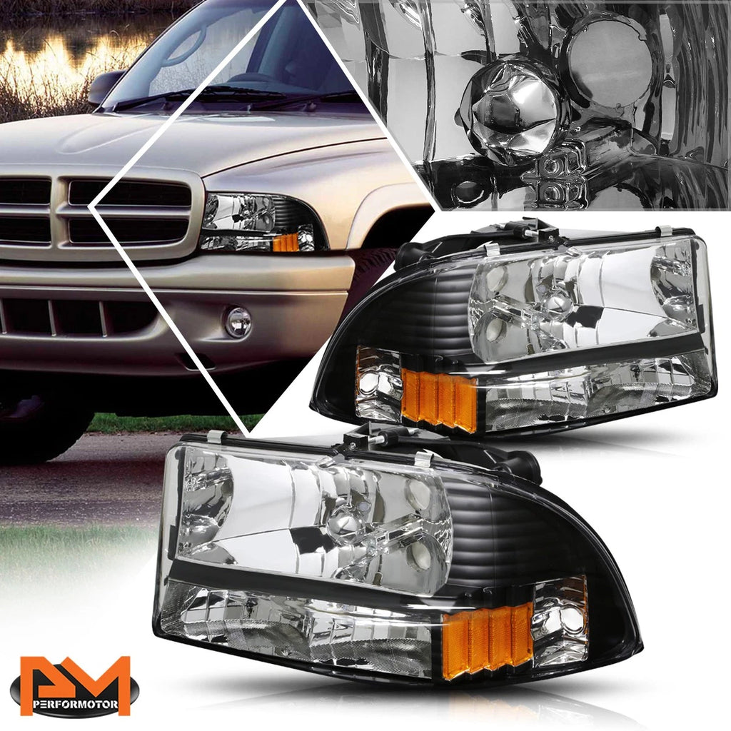 Bumper Headlight/Lamp for Dodge Dakota/Durango (1997–2004) Black Housing Amber Corner
