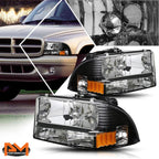 Bumper Headlight/Lamp for Dodge Dakota/Durango (1997–2004) Black Housing Amber Corner