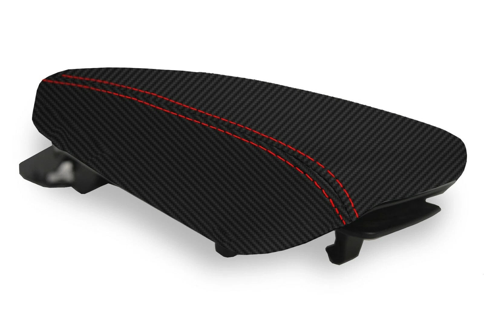 Console Lid Armrest Cover for Hyundai Kona (2018–2020) Carbon Fiber Red Stitch