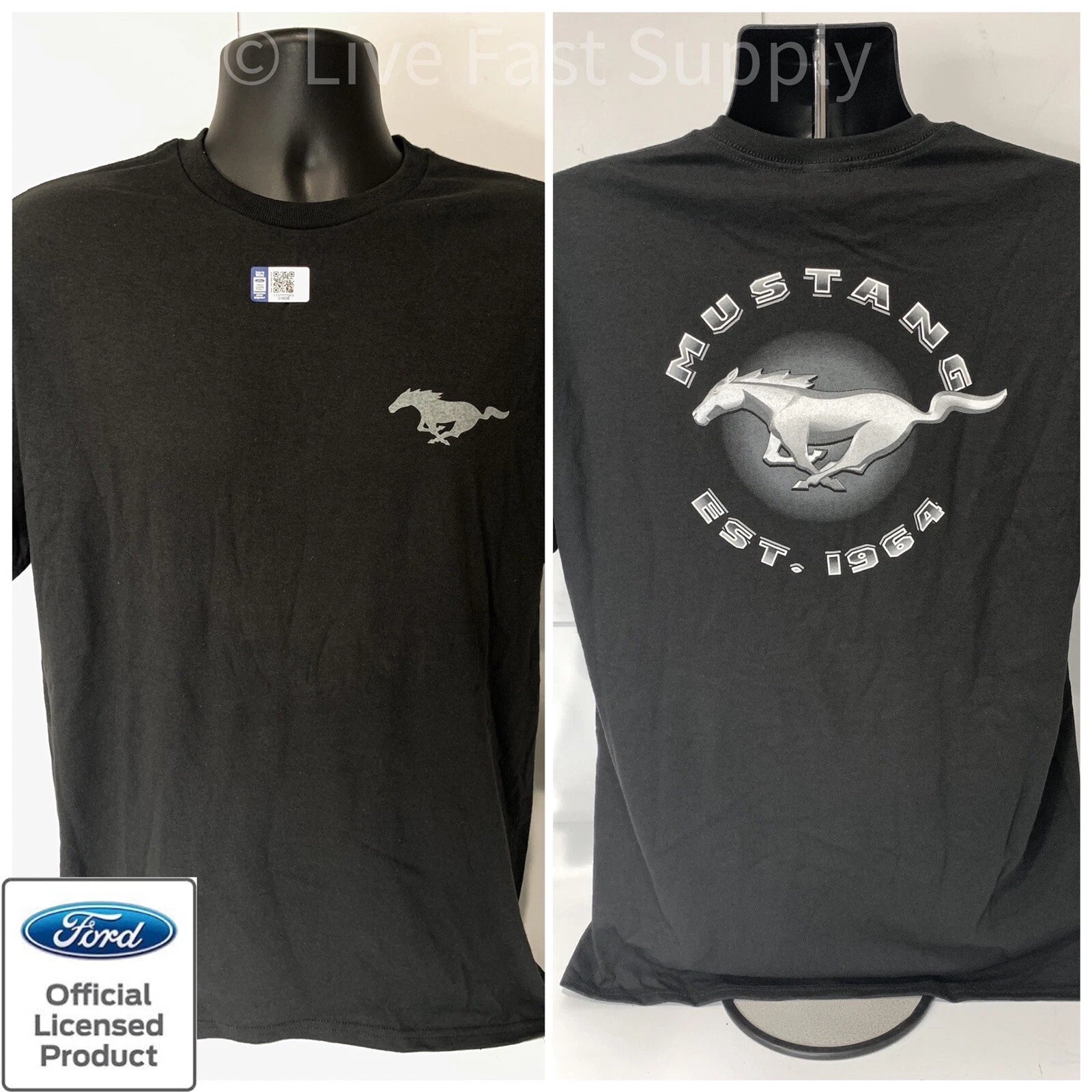Ford Mustang T Shirt Black Running Horse Logo for Ford Mustang (2005–2024)