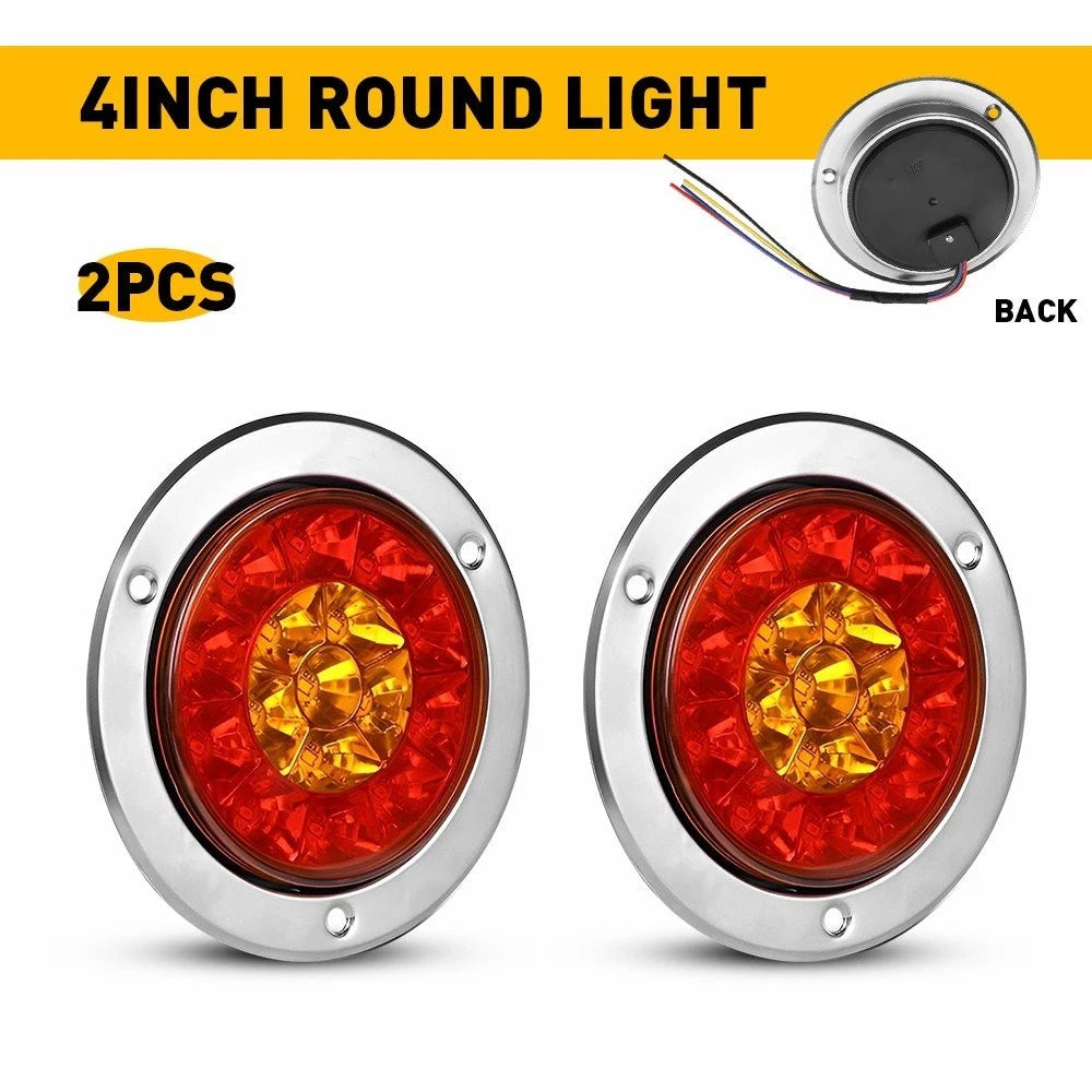 2X 4" 16LED Round Tail Light for Truck (2010–2023) Red/Amber