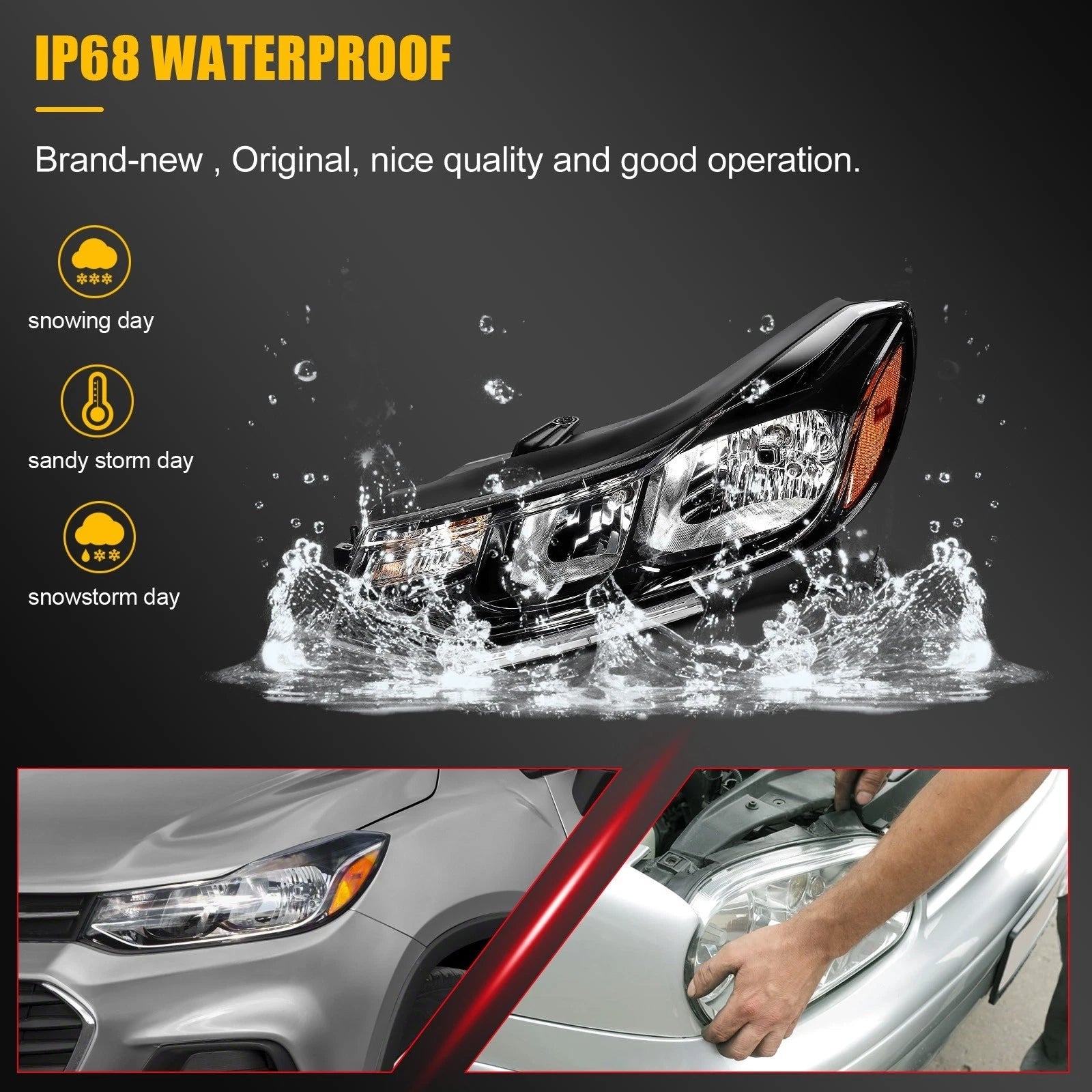 2Pcs Pair Front Headlights for Chevrolet Trax (2017–2022) Black Housing