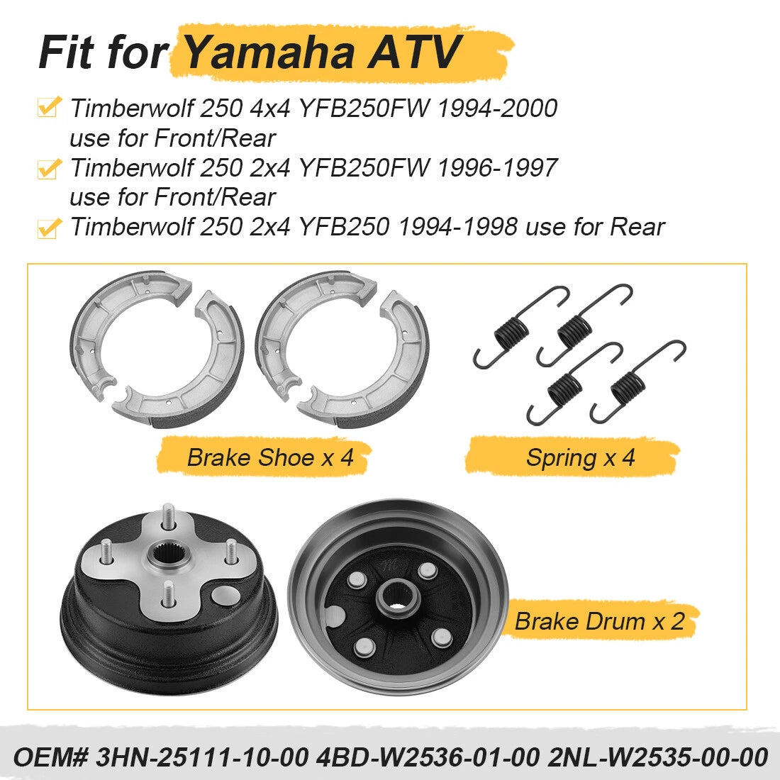 Brake Drums & Shoes Kit for Yamaha Timberwolf 250 (1992–1998)