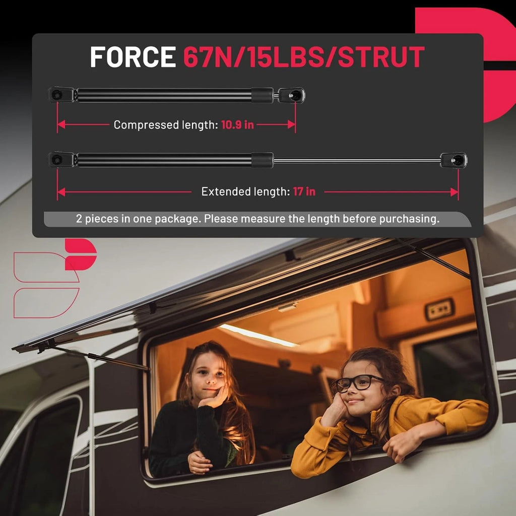 Gas Struts for 17" Leer Camper Shell Topper Rear Window (2015-2020)