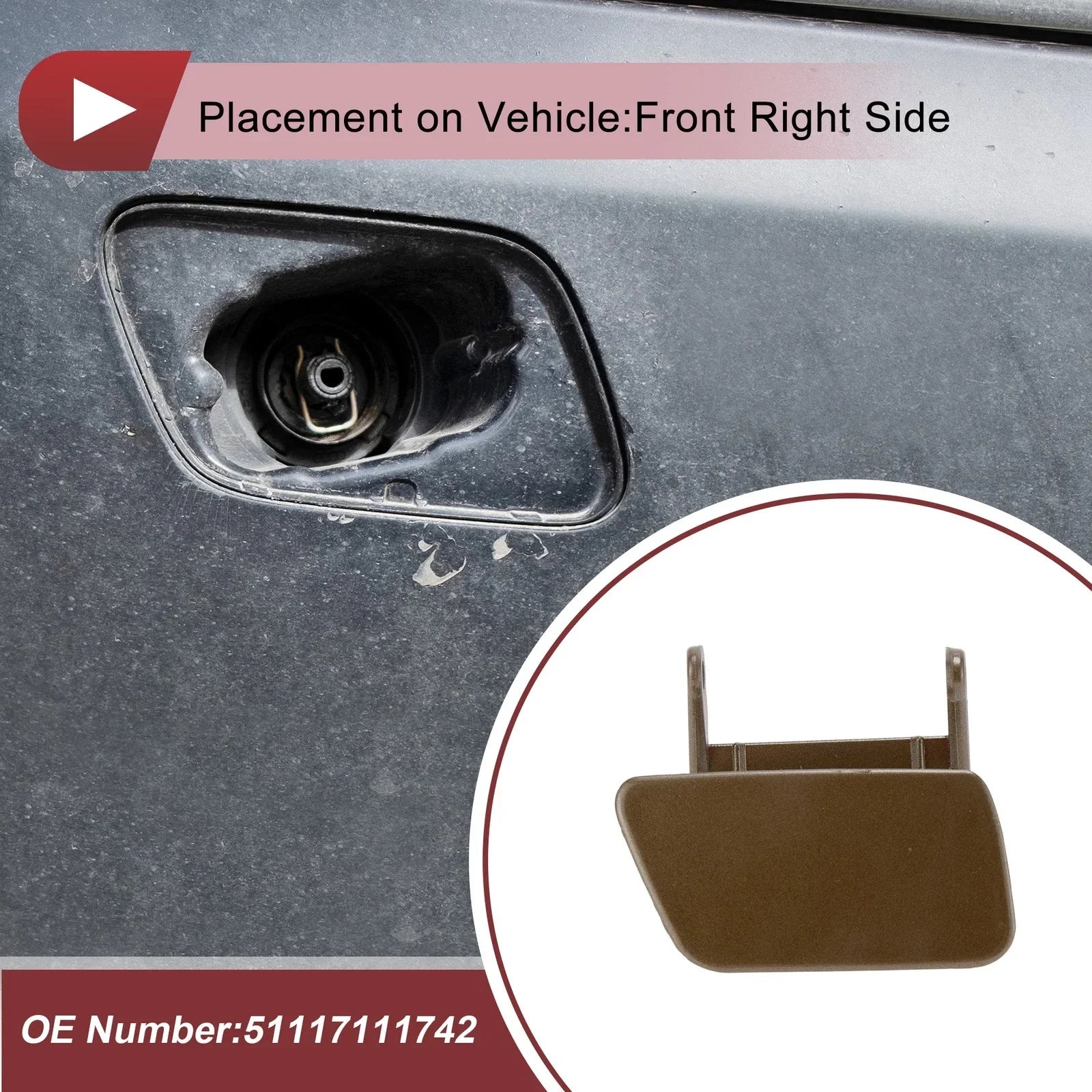 Bumper Headlight Washer Nozzle Cover Cap for BMW 525i Brown (2004 - 2005)