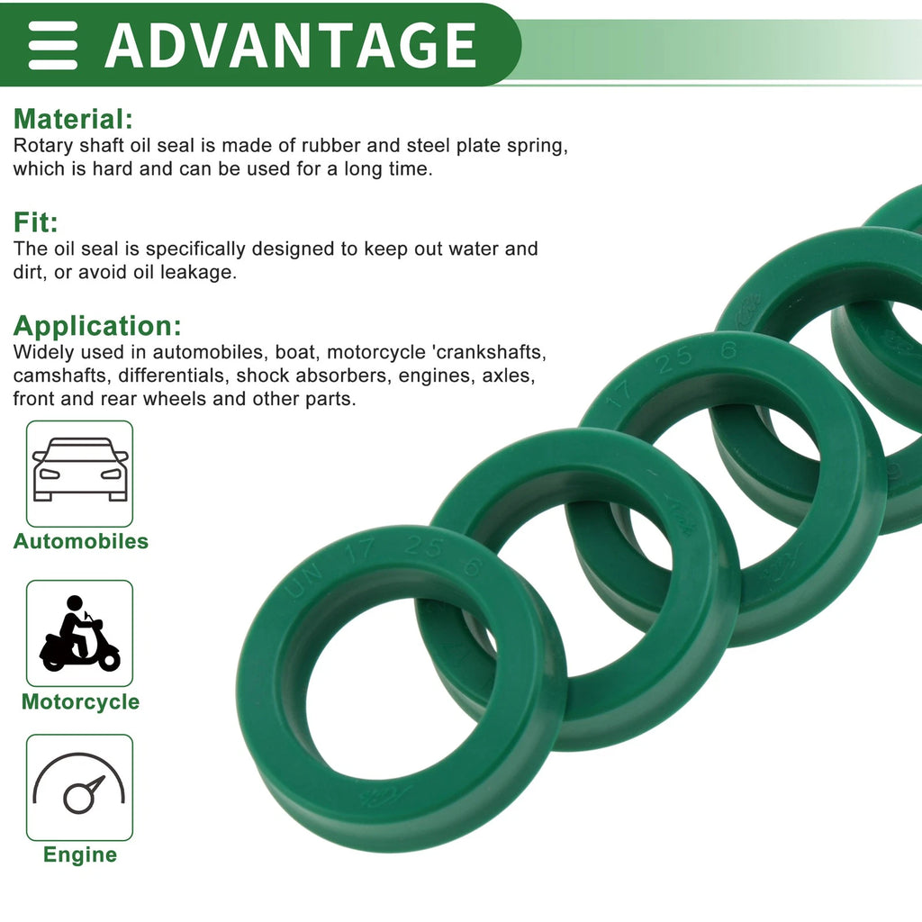 Set of 5 Oil Seal Rotary Shaft Seal 17x25x6mm High Pressure Green