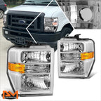 Chrome Housing Amber Corner Headlights for E150 E250 E350 E450SD F650 F750 (2008–2021)
