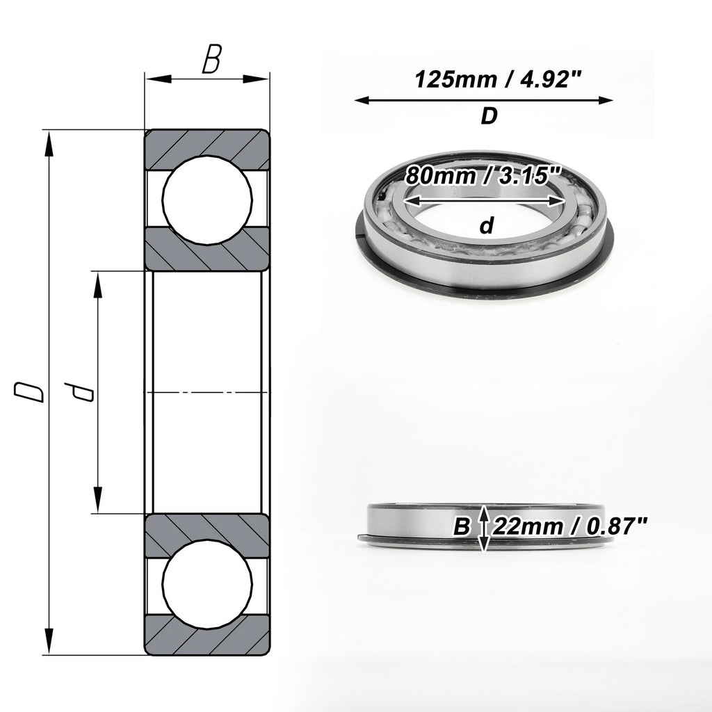 Deep Groove Ball Bearing 6016NR for Scooter Skateboard Wheel (80x125x22mm)
