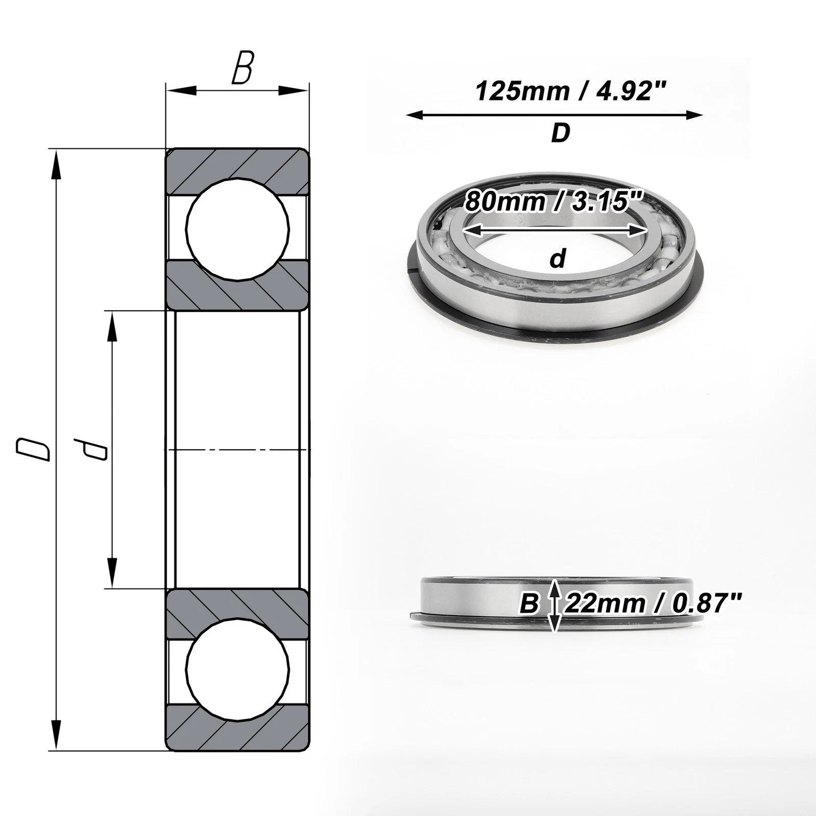 Deep Groove Ball Bearing 6016NR for Scooter Skateboard Wheel (80x125x22mm)
