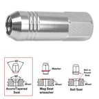 Set of 20 M12X1.5 Silver JDM Open End Conical Wheel Lug Nuts + Extension 20mm