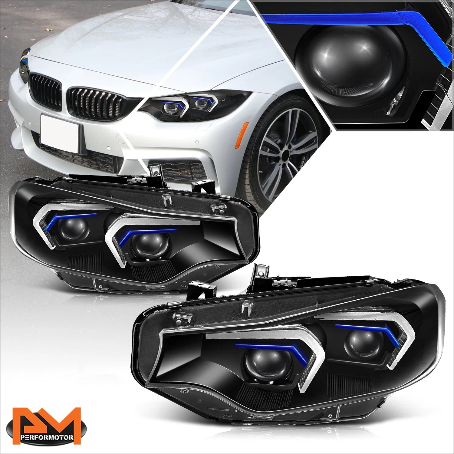 LED HID Projector Black Headlights for BMW 428I 430I 435I 440I M3 (2014–2020)