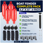 Set of 4 Boat Fenders for (6.5"x23", Red)