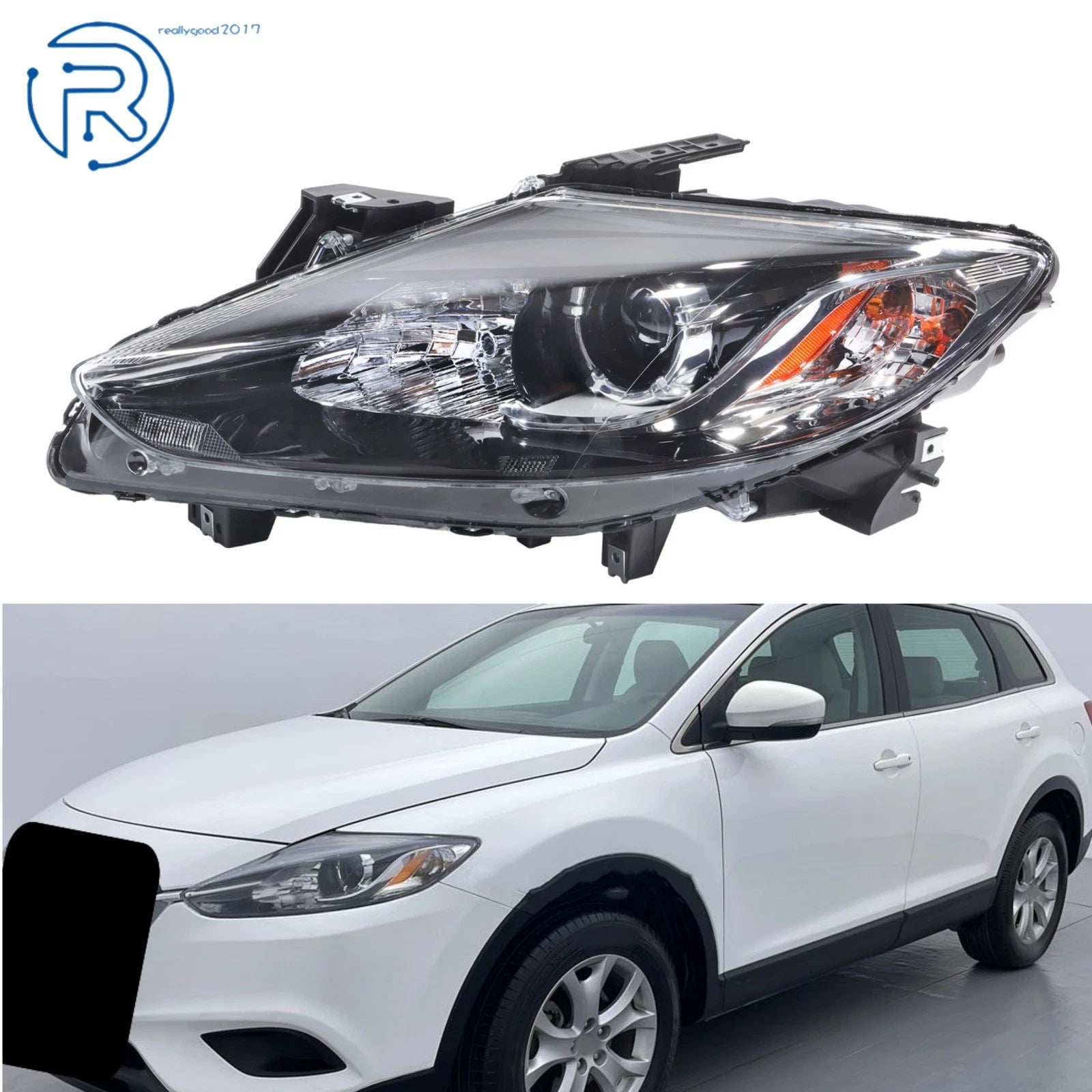 Clear Lens Halogen Headlight for Mazda CX-9 (2013–2015) Black Housing Driver Side