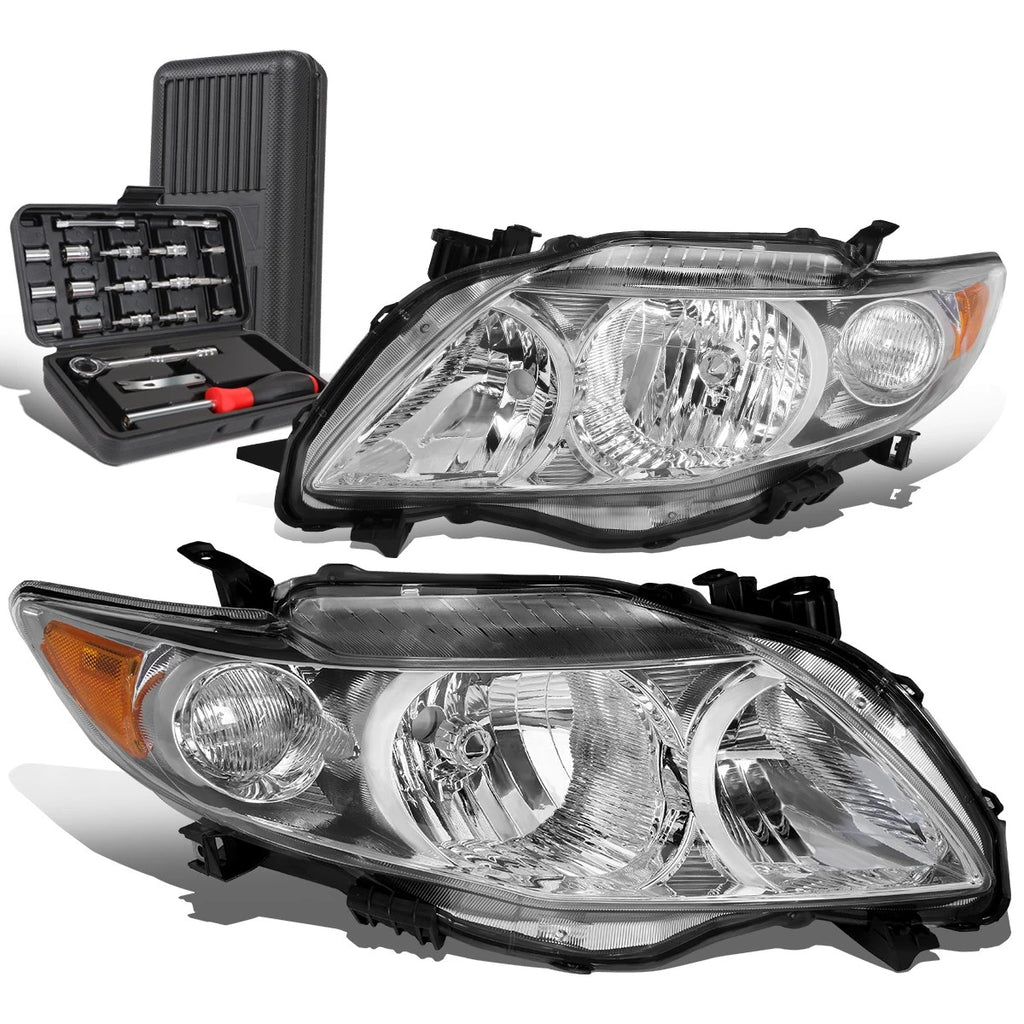 Pair Chrome Amber Signal Headlight Lamps for Toyota Corolla (2009–2010)