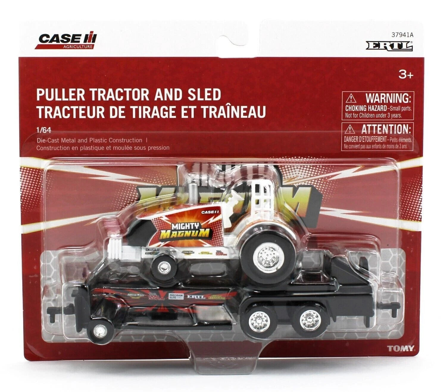Set of 2 ERTL 1:64 Case IH Mighty Magnum Tractor Puller with Pulling Sled