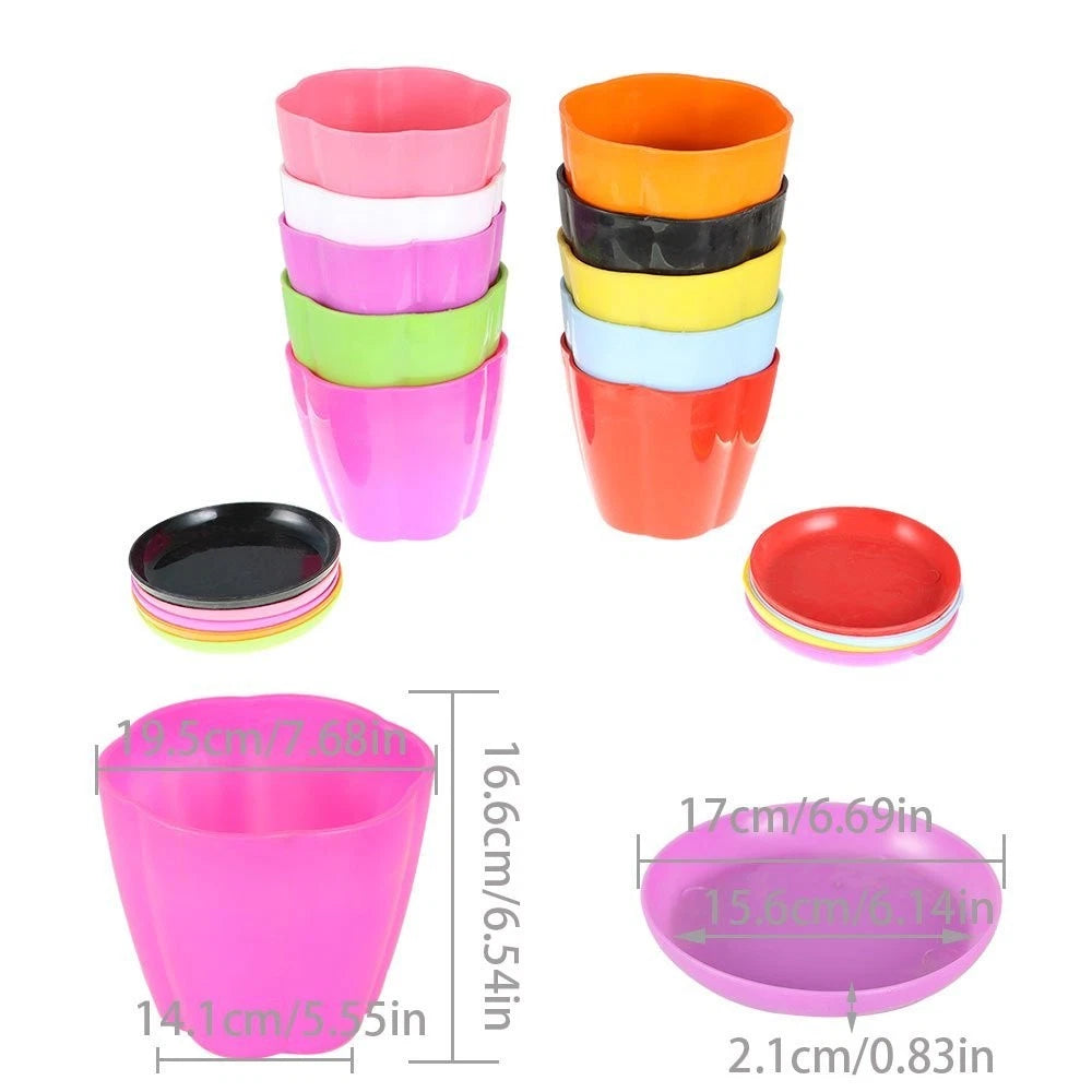 Set of 5 Colorful Plastic Flower Pots for Nursery Seedlings