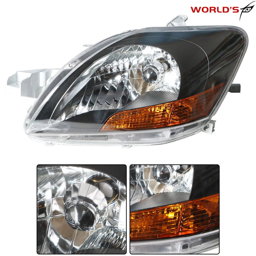 Headlight Pair for Toyota Yaris (2007–2012) Black Housing Halogen
