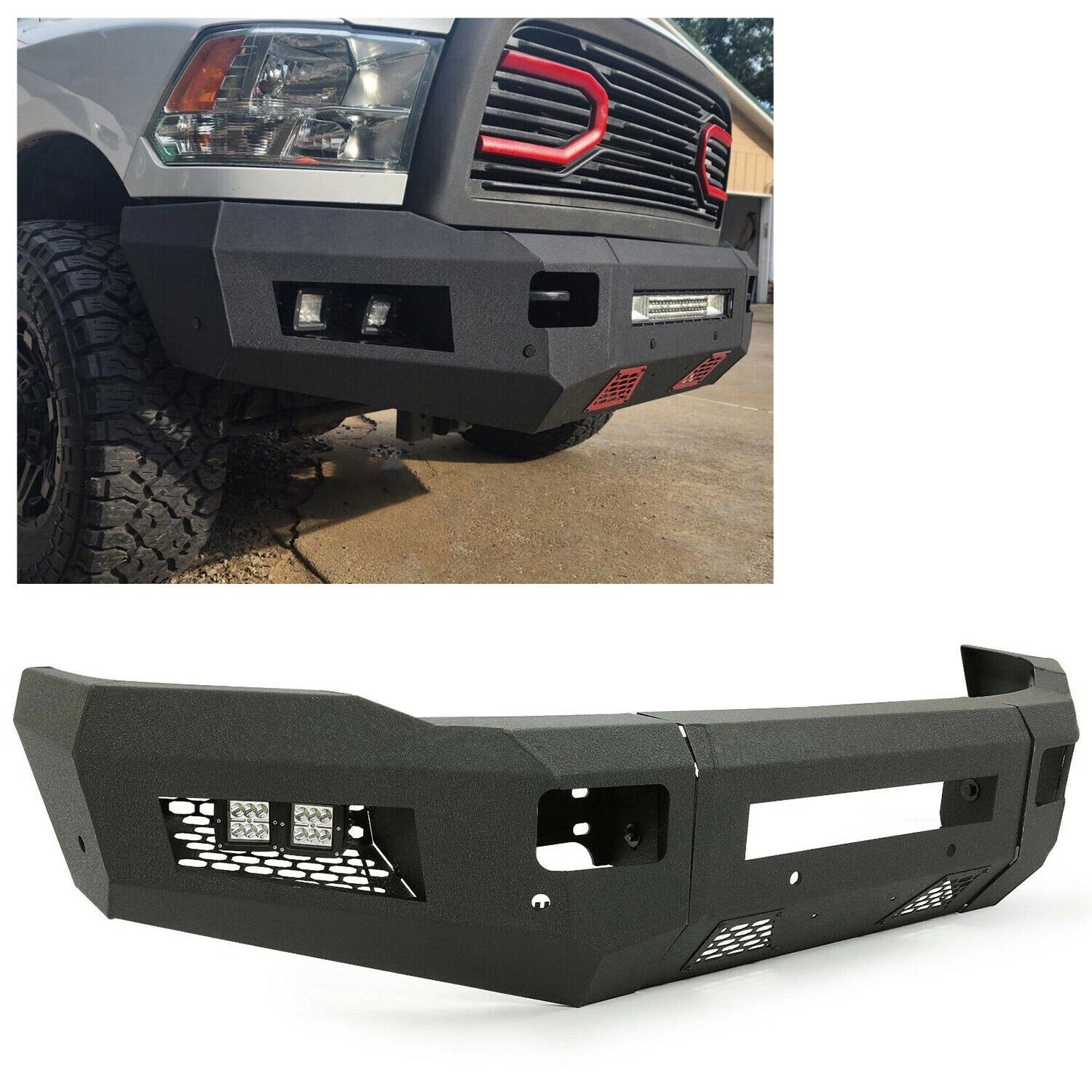 Front Bumper with Steel Skid Plate & LED Lights for Dodge Ram 2500 3500 (2010-2018)