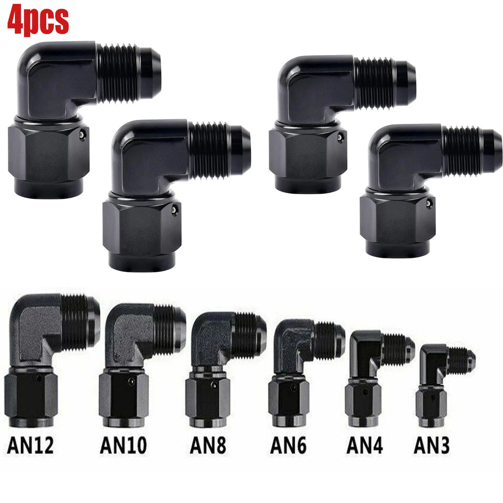 4x 6/8/10AN Female to Male Flare 90° Swivel Hose Fitting Adapter for Car (—–—)