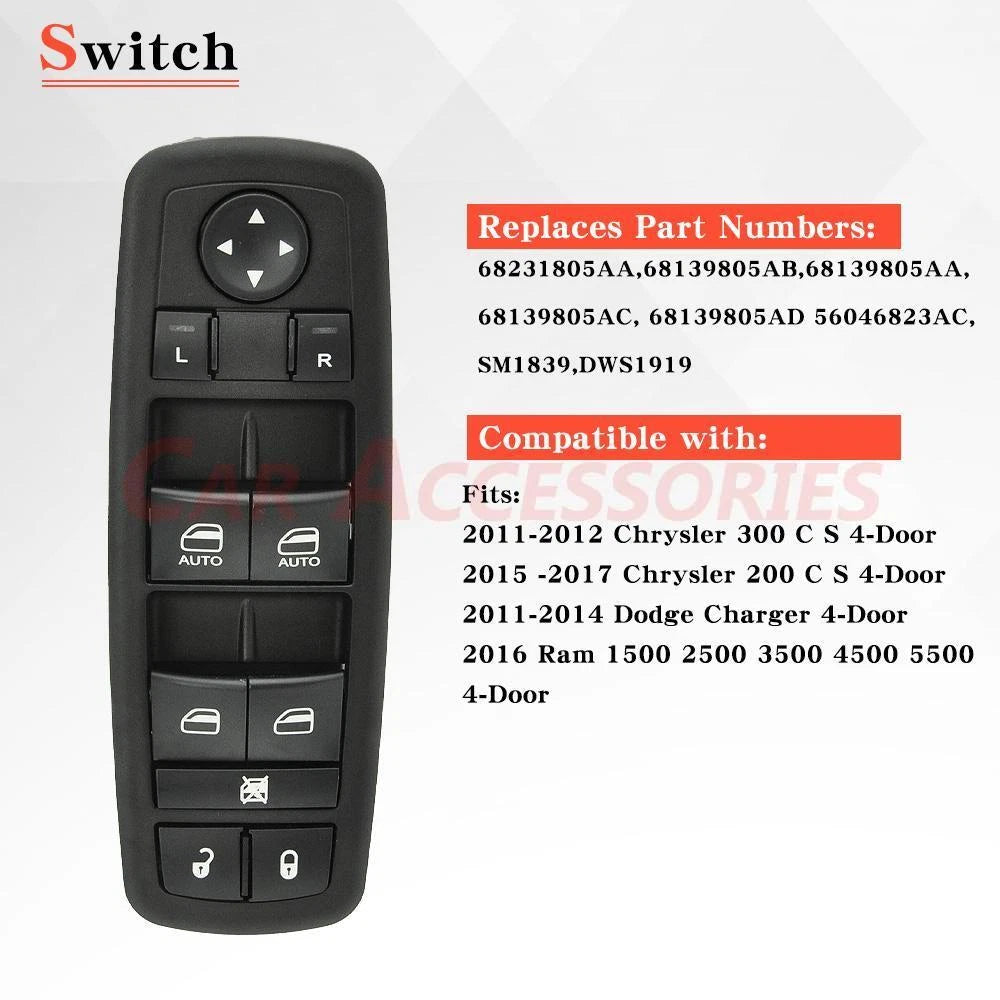 Front Left Master Power Window Control Switch for Dodge Charger (2011–2017)